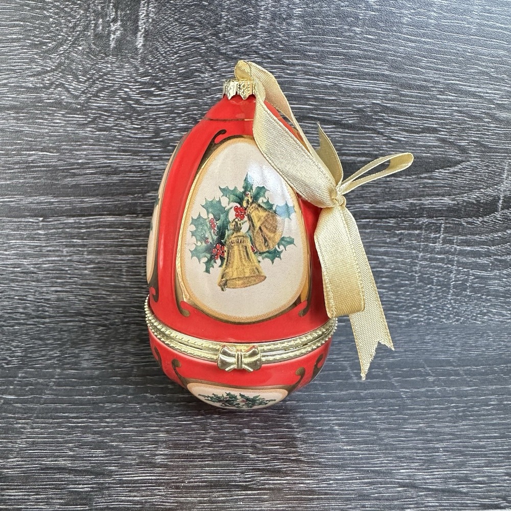 Valerie Parr Hill Porcelain Mr,Christmas Ornament Egg Music Box HandCrafted